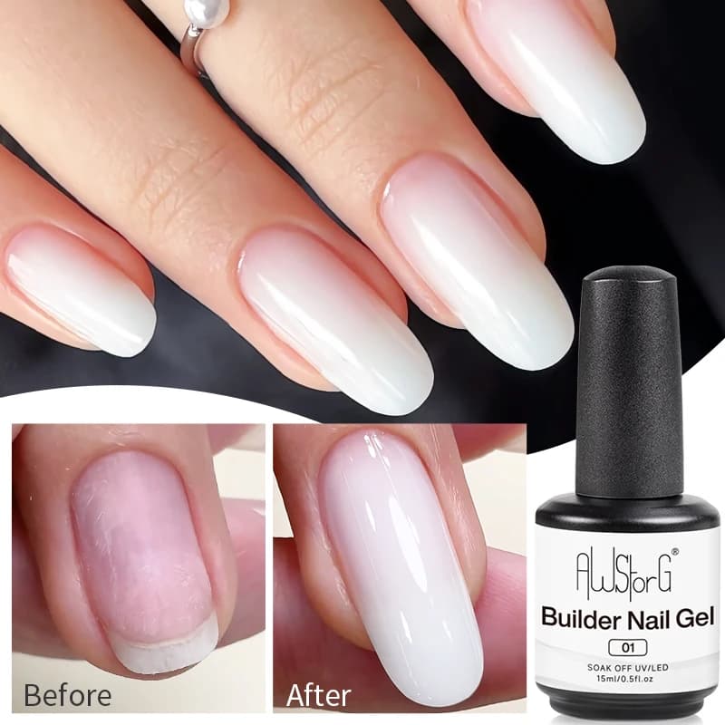 AWStorG 15ml Gel per unghie Quick Builder per gel di estensione delle unghie Gelatina autolivellante bianca Costruisci gel acrilico UV fai da te