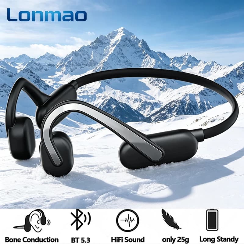 LonMao Bone Conduction Bluetooth Headphone Sports Waterproof Wireless Headset with Mic Ear Hook TWS Bass Hifi Stereo Earphone