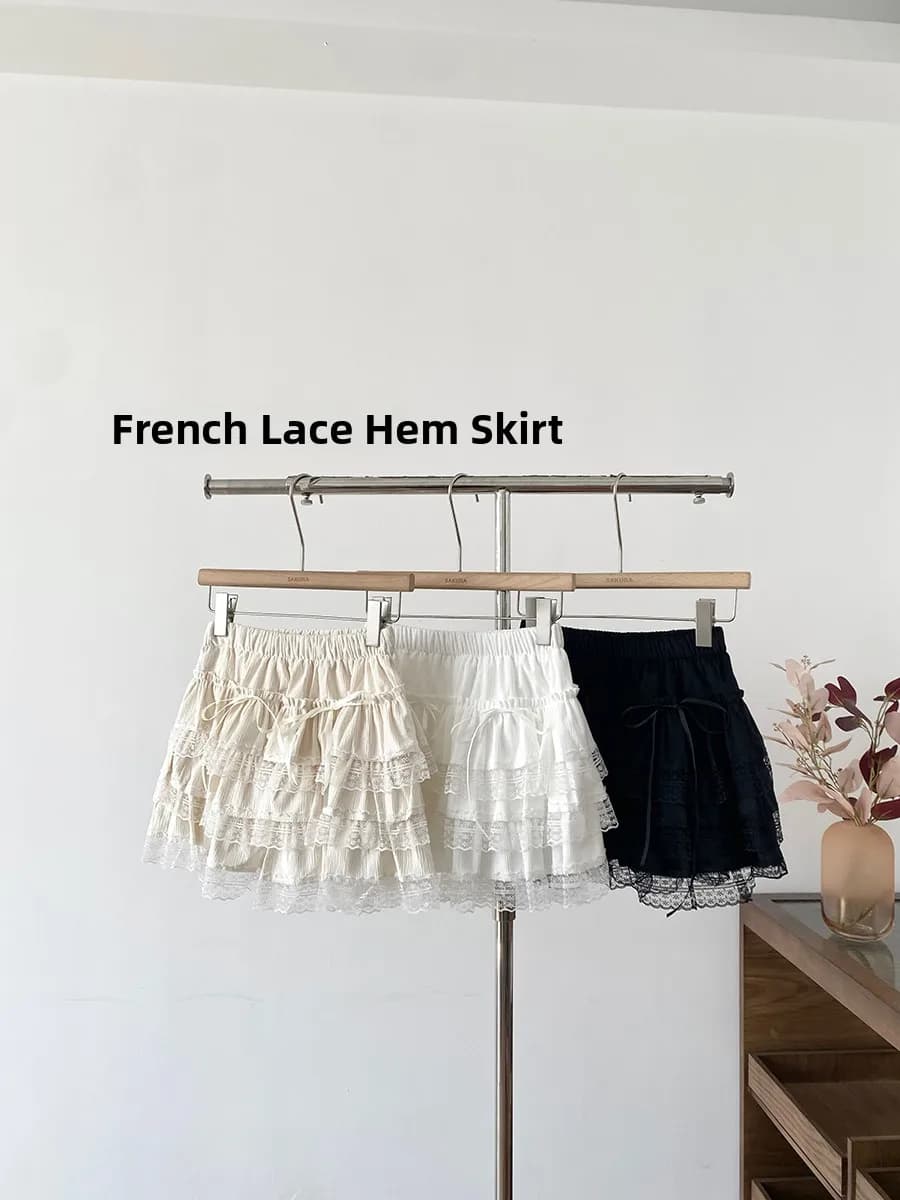 Korean Style High Waist Short Skirt with Lace Knot Design Anti-Light A-Line Skirt for Women Autumn New Arrival