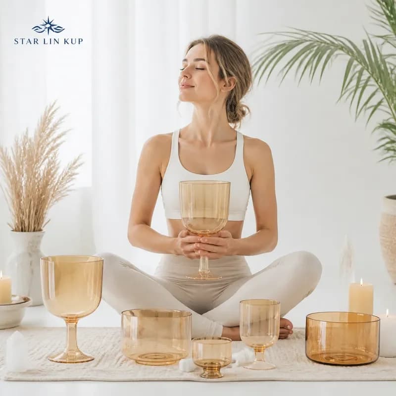 STAR LIN KUP 6.6 Inch 432Hz D Note Golden Orange Alchemy Crystal Singing Bowl Holy Chalice for Meditation Yoga Sound Healing