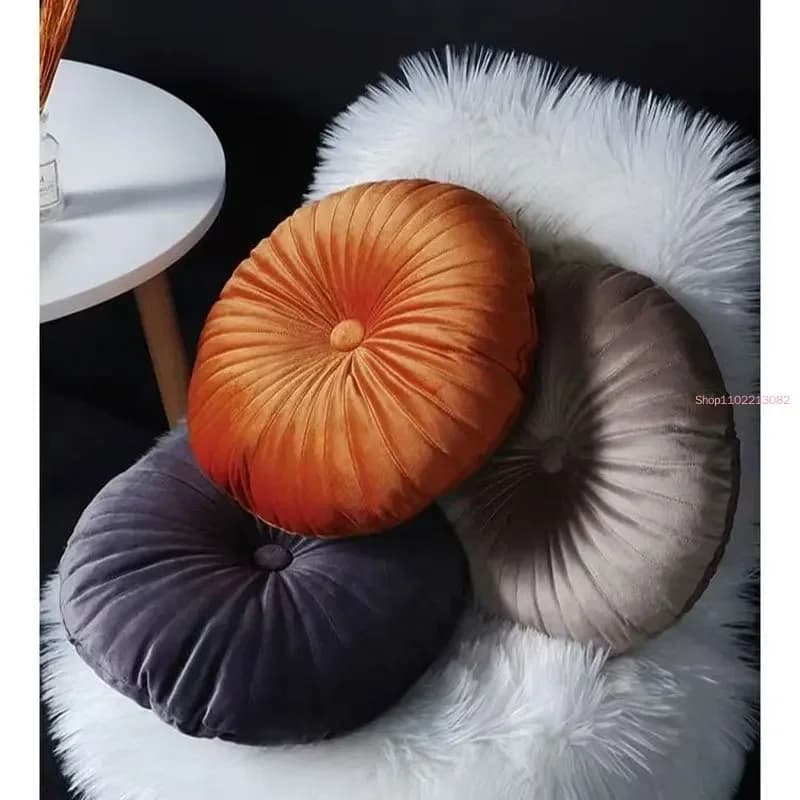 Velvet Round Pumpkin Seat Chair Cushion Waist Back Sofa Pillow Headrest Wheel Cushion With Core Home Textile Decoration