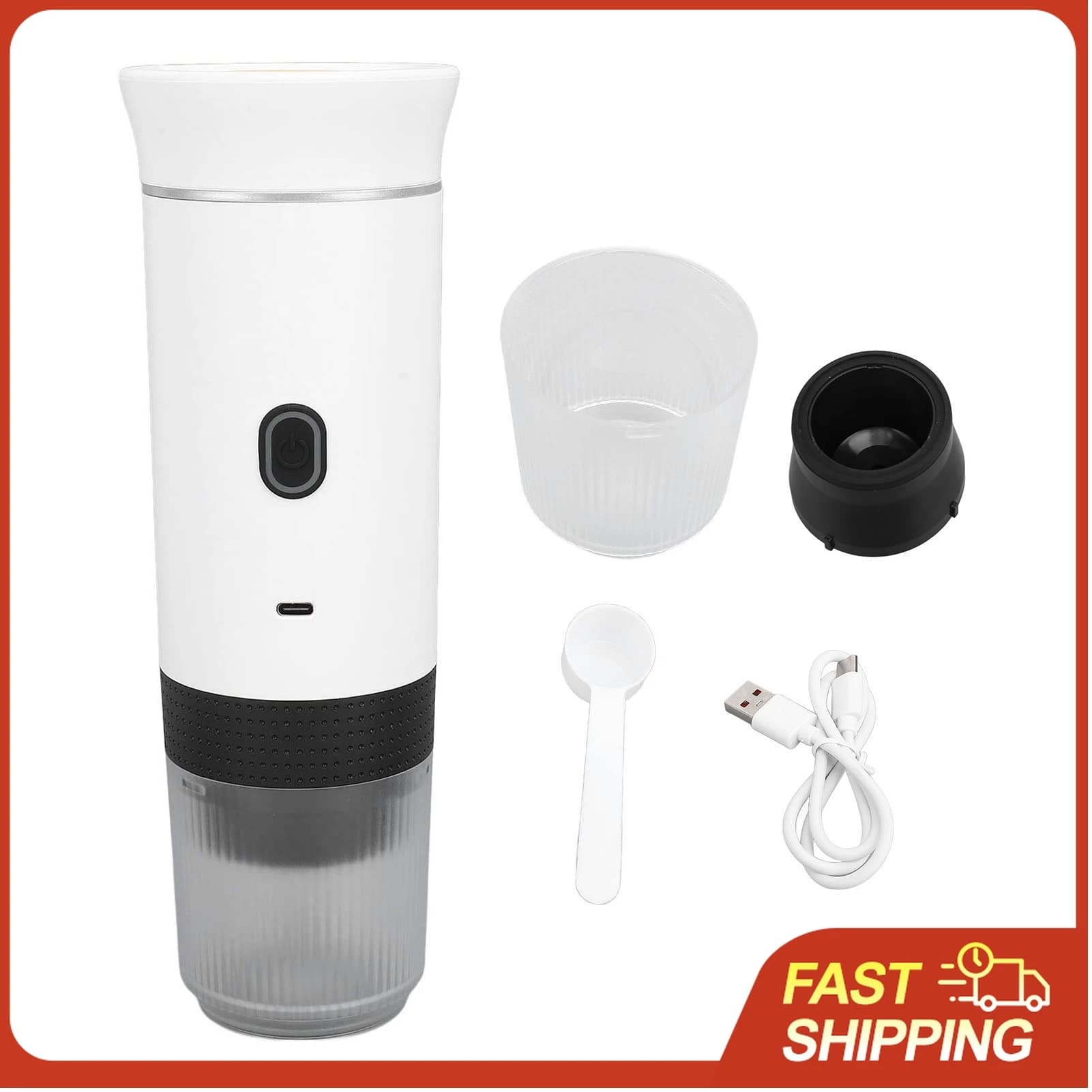 Electric Coffee Machine Rechargeable, Preparation with One Button for Car, Travel, Office, Home, Quick Gift for Coffee Lovers