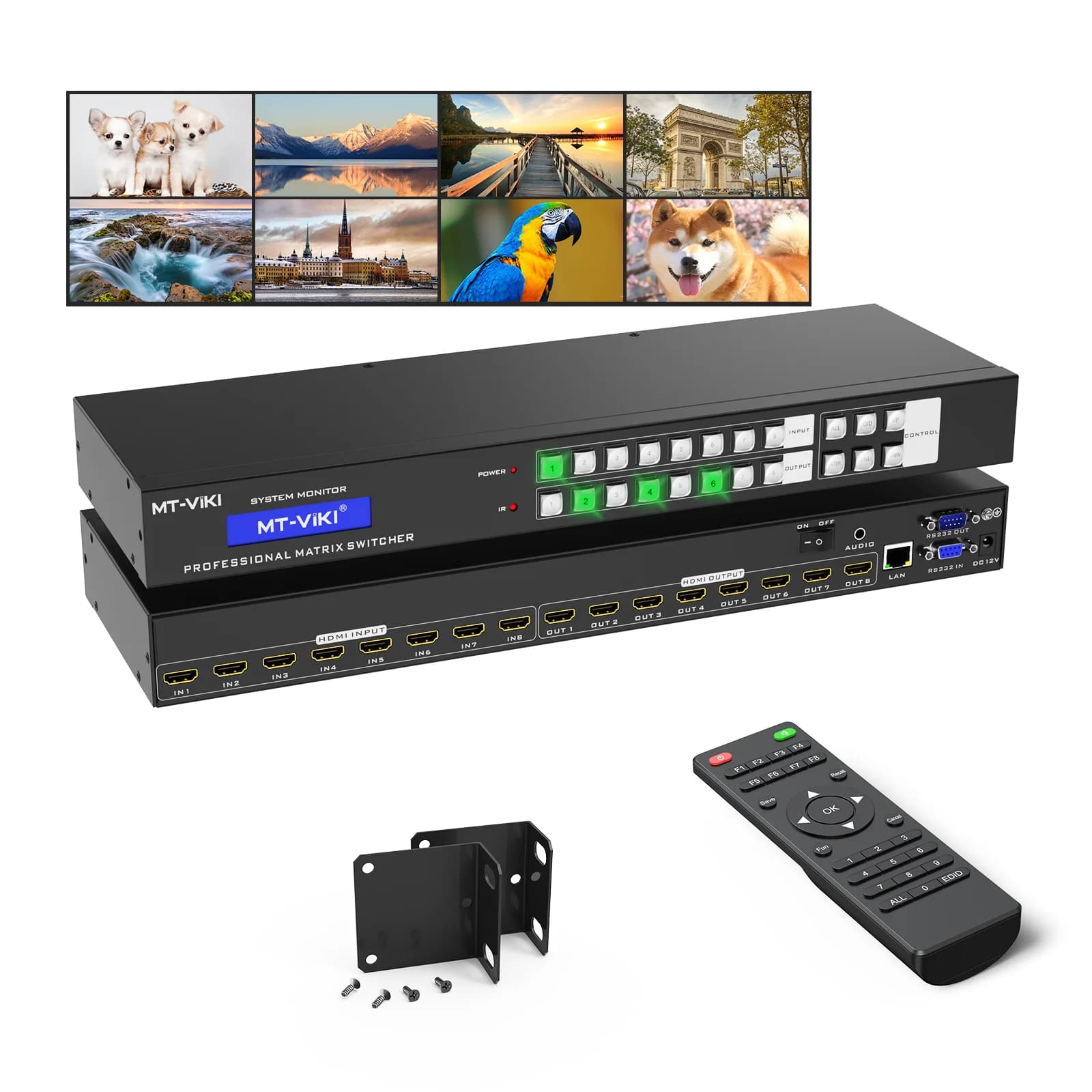 Matrice Video HDMI 4K 30Hz 8x8, Switcher Splitter HDMI MT-ViKI 4 Ingressi 4 Uscite con GUI Web AA