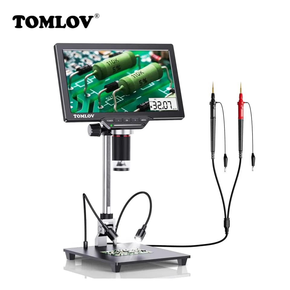 Tomov DM201M Digital Microscope with Multimeter Welded HDMI Microscope USB for Camera Electronic Repair 7"32GB Microscope