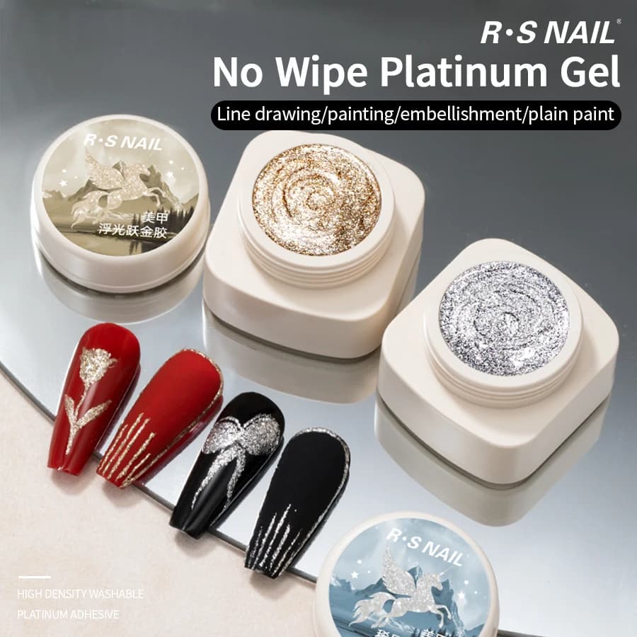 RSNAIL Smalto Gel Platino 5g Senza Residui per Unghie Estive, Effetto Riflettente Scintillante Metallico Oro Argento, per Disegno e Linee, Smalto per Manicure