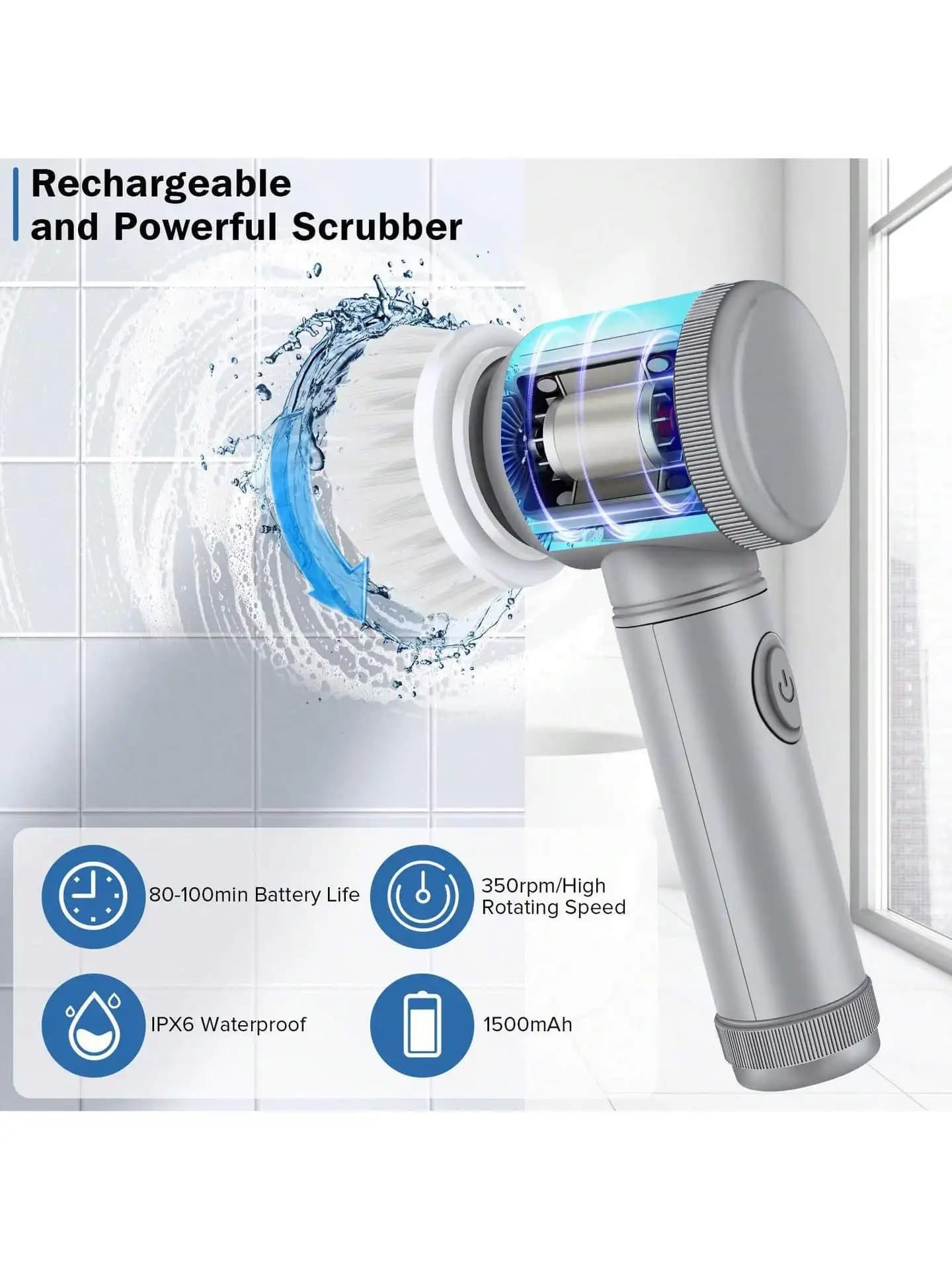 Spazzola Elettrica per Pulizia 2-in-1 Multifunzione per Cucina, Bagno, Vasca, Piastrelle e Scarpe, Ricaricabile