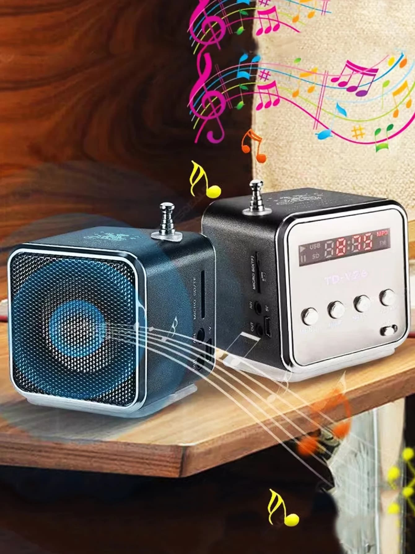 Altoparlante Bluetooth Mini TD-V26 Portatile con Radio FM, Supporto Scheda TF, Lettore MP3 USB, Ricaricabile, Stereo con Bassi Potenti per Esterni, Casa e Viaggi