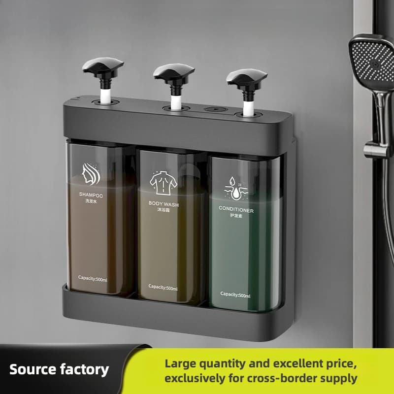 Dispenser di Sapone da Parete Senza Foratura, Bottiglia con Pompa Ricaricabile per Shampoo e Bagnoschiuma, Organizzatore Adesivo per Bagno e Cucina