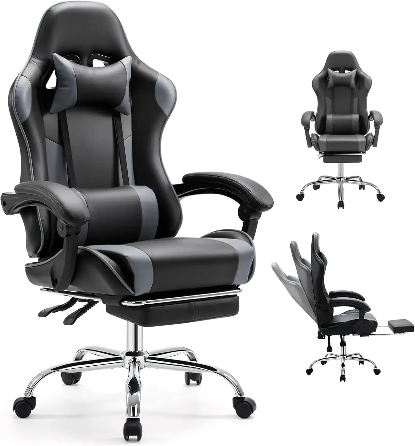Sedia da Ufficio Ergonomica in Pelle PU con Altezza Regolabile, Rotazione a 360°, Reclinabile, con Poggiatesta, Poggiapiedi e Braccioli Collegati