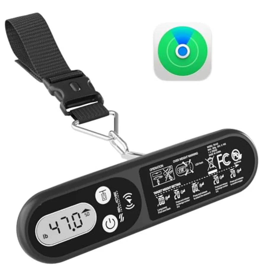 Bilancia Digitale per Bagagli con Apple Find My iOS, Bilancia Portatile per Valigie con Tracker, Display LED, Bilancia da Viaggio fino a