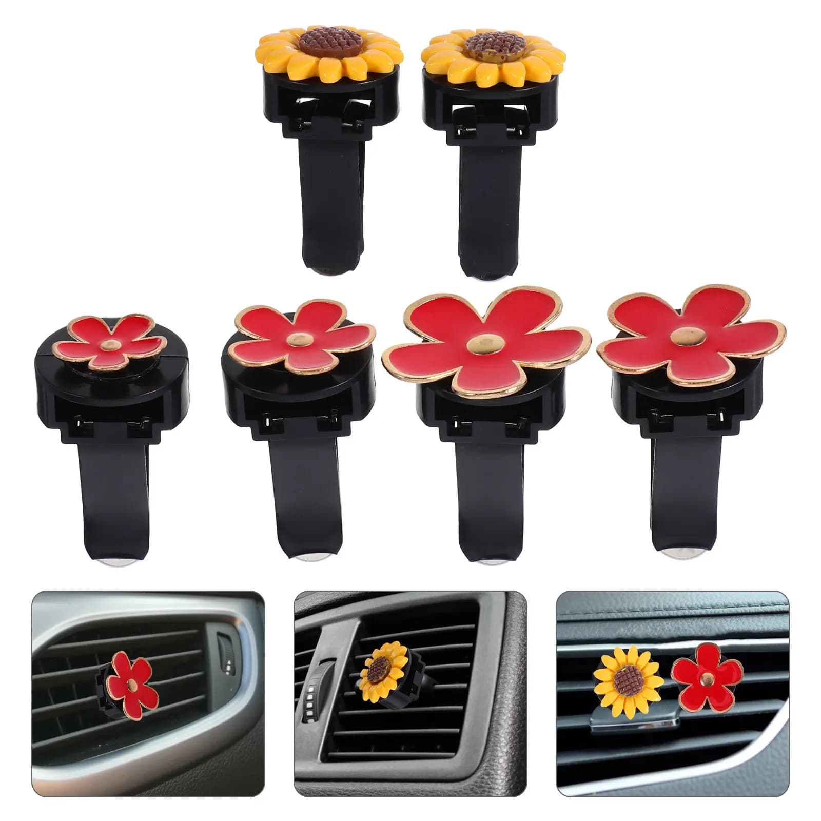 6 Pieces Clips for Flower Shape Air Bags, Car Dashboard Decoration, Air Conditioning Clip, Car Deodorant, Interior Accessories