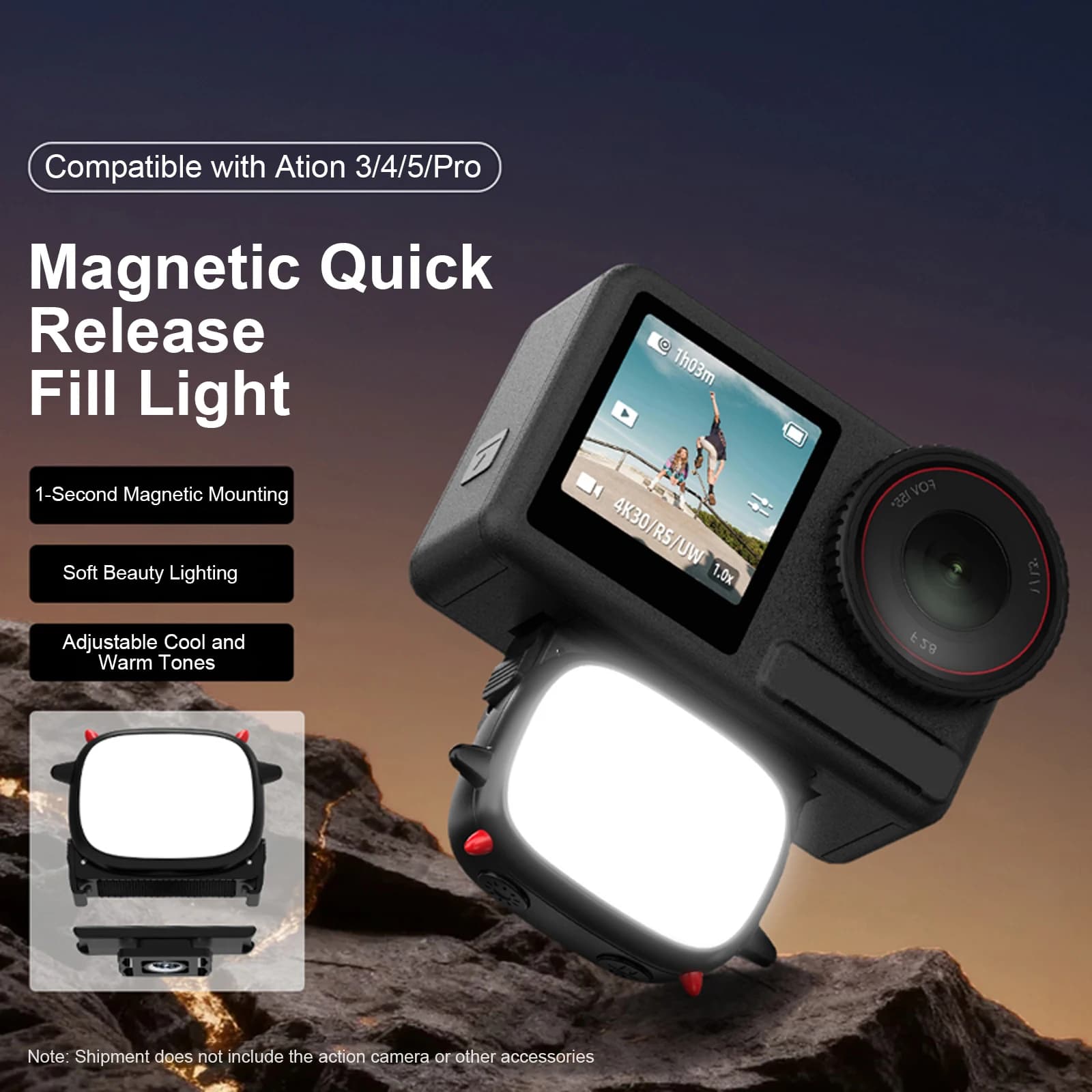 Magnetic Video Lights for DJI Action 3/4/5 Pro Camera Mini Photography Vlogging Light Fill Light Video Light for Travel Vlog