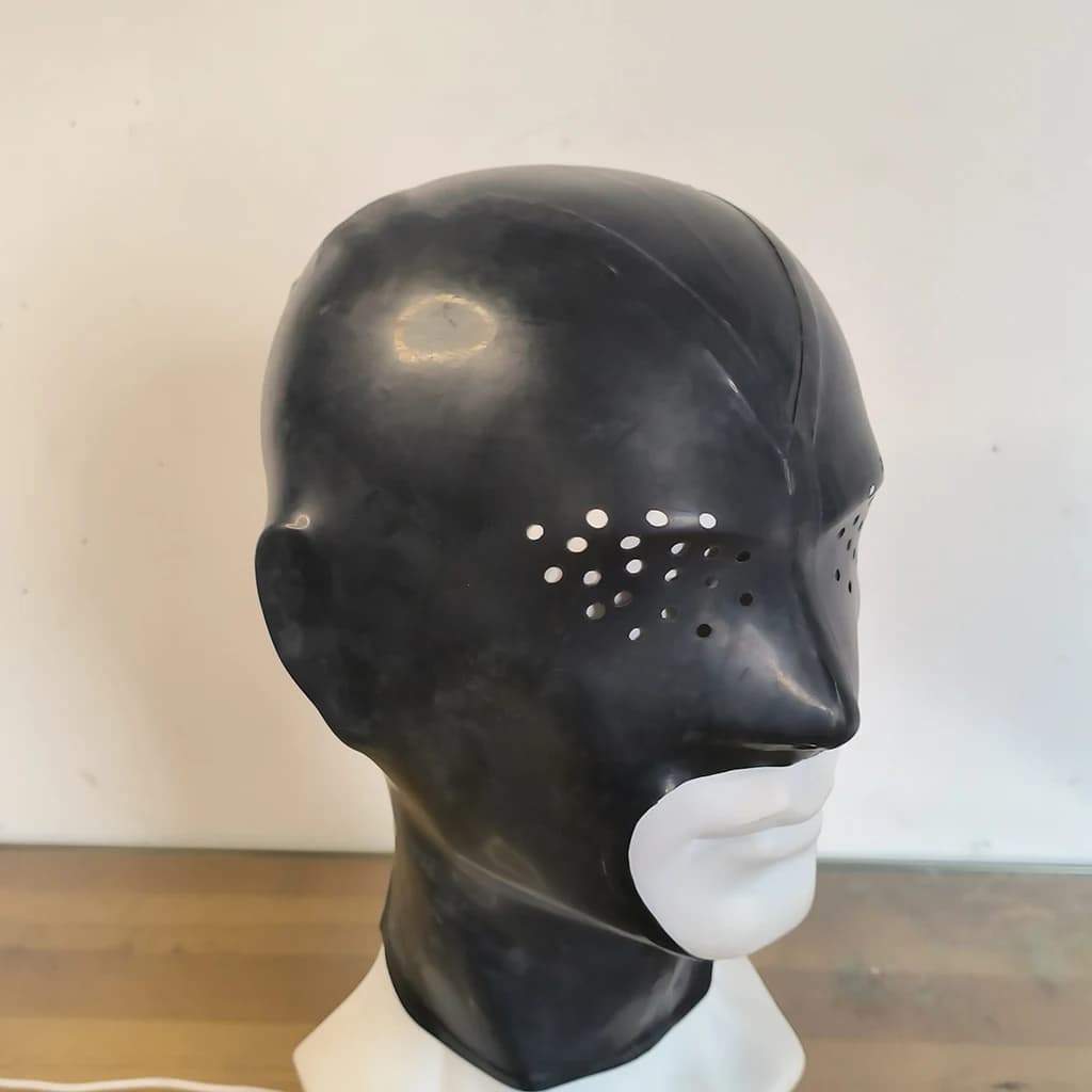 [Customizable] latex hood mask honeycomb eyes nostril opening breathable back zipper - handmade