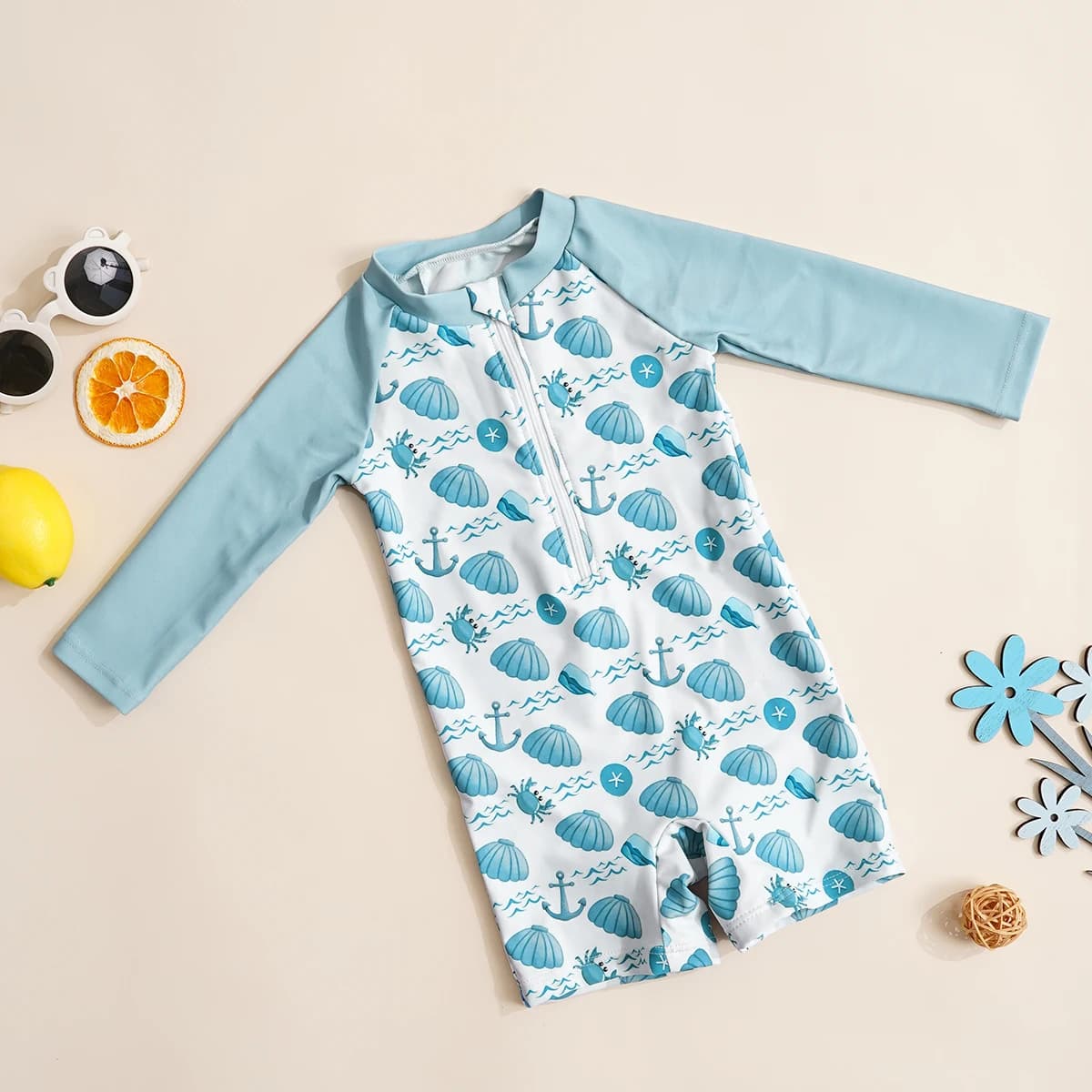 Costume da bagno intero Elinfant per neonati e bambini, maschietti e femminucce, con stampe alla moda, chiusura con zip frontale, lavabile e riutilizzabile.