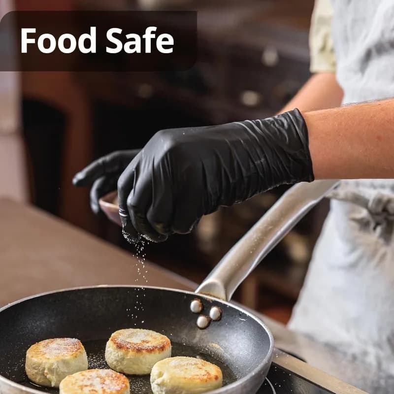 100 Pezzi Guanti Monouso in Nitrile Nero, Senza Lattice e Senza Polvere, Antiscivolo per Cucina, Preparazione Alimenti e Pulizie