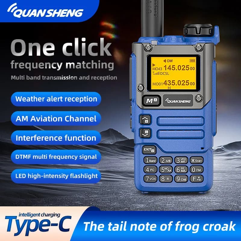 Quansheng UV-K6 Walkie Talkie 5W Air Band Radio Tyep C Carica UHF VHF DTMF FM Scrambler NOAA Frequenza wireless Radio CB bidirezionale