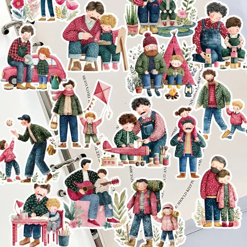 17 adesivi decorativi con motivo padre-figlio in acquerello, per agenda, diario, quaderno, fai da te, cancelleria, scrapbooking
