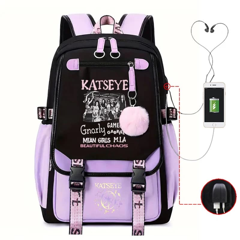 Zaino Kpop Katseye con Stampa, Borsa da Scuola per Ragazze, Zaino da Viaggio Quotidiano per Donne Adolescenti, Zaino con Accessori per Gruppi Femminili