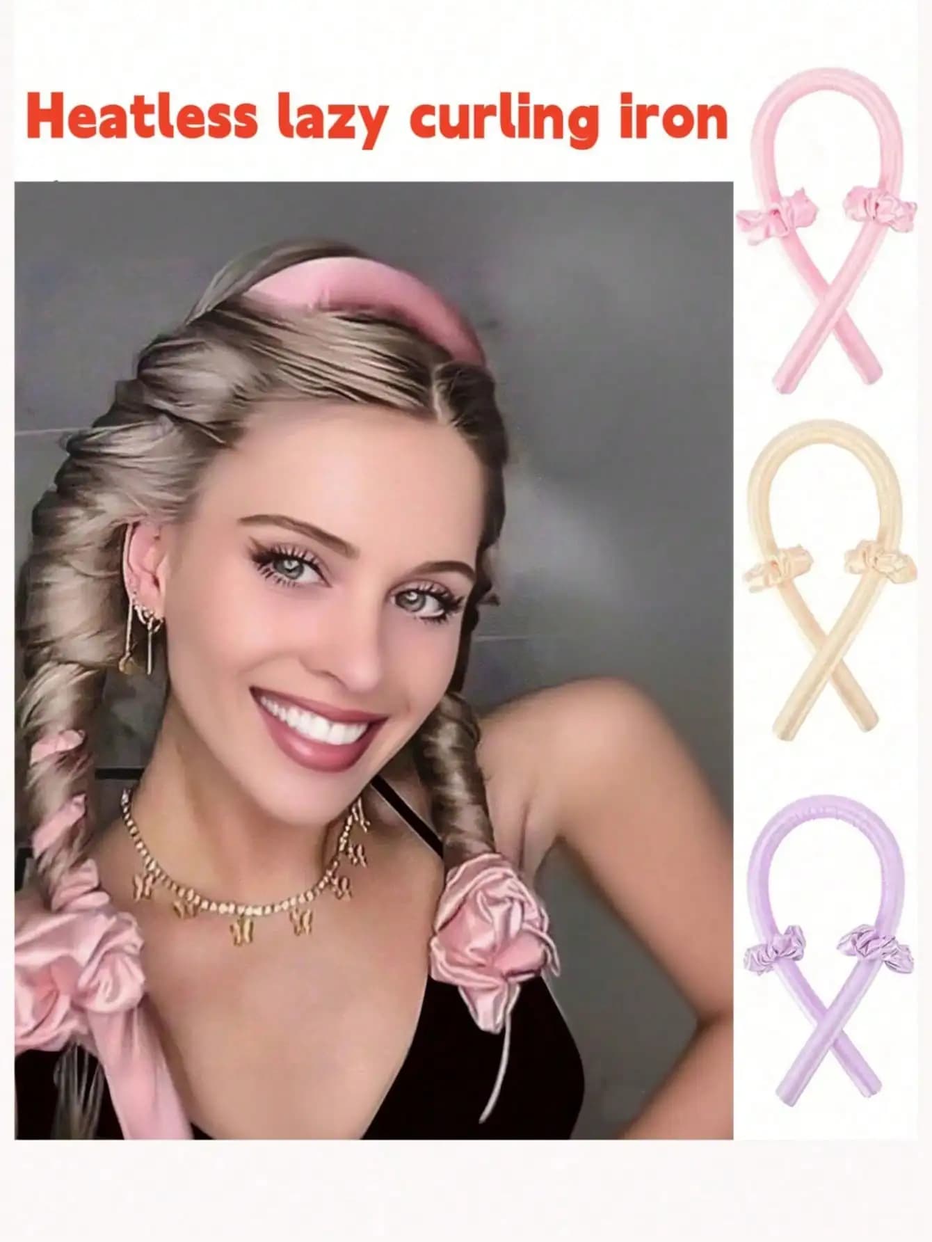 Set di 3 bigodini per capelli senza calore, include fascia per capelli in seta, bigodini in morbida schiuma, adatti per lo styling di capelli lunghi, strumenti per acconciature con riccioli morbidi, decorazioni per il bagno di casa, adatti a tutti i tipi di capelli, accessori per capelli per il ritorno a scuola