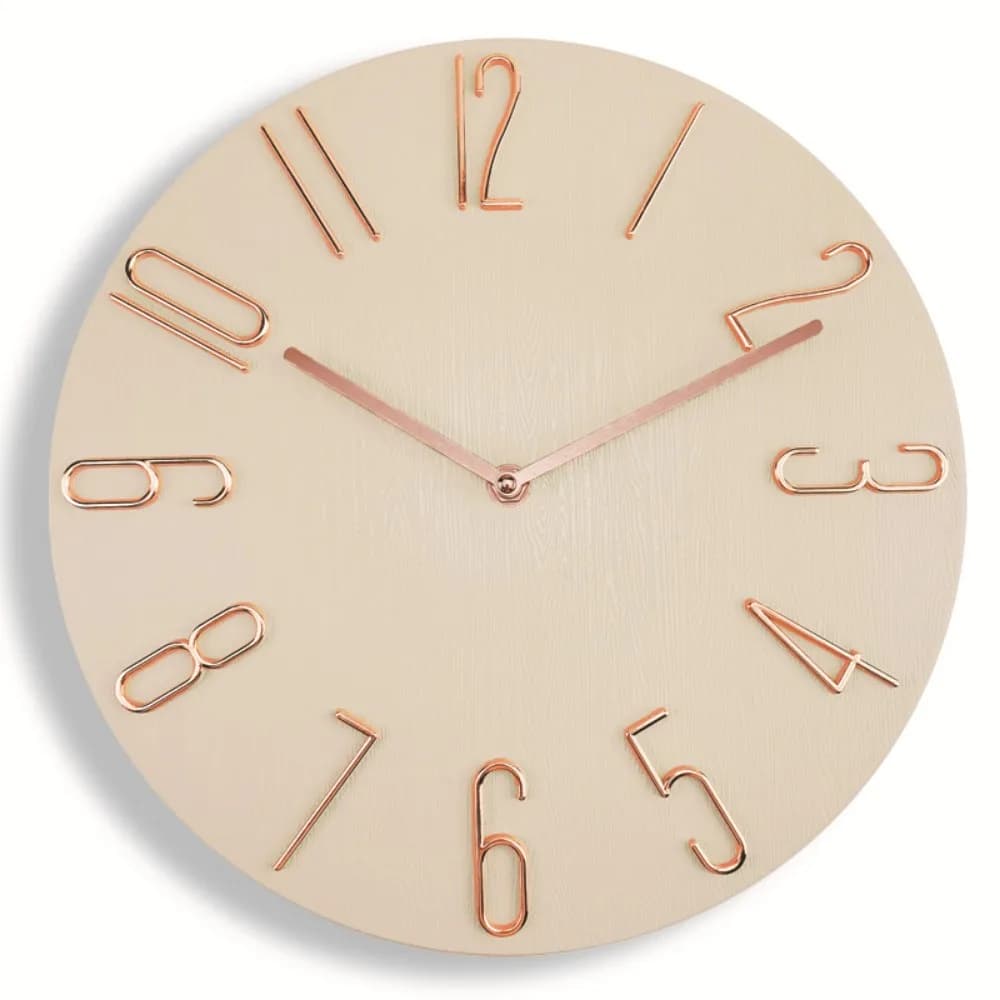 Wall Clock 12 Poles with Movement Quartz Without Seconds Hand, Decorative Wall Clock with 3D Numbers, Round Shape, Staircase for Living Room