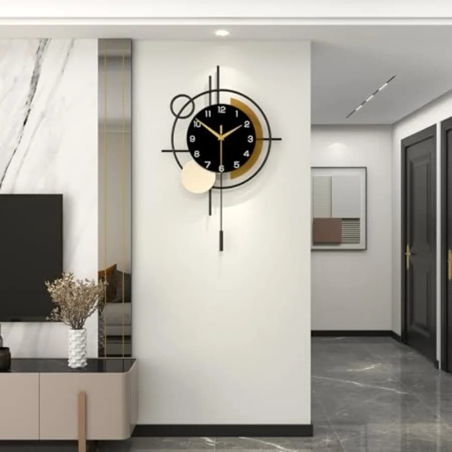 Grande Orologio da Parete per Arredamento Soggiorno, Orologio Moderno con Pendolo, Silenzioso, a Batteria, in Metallo Decorativo
