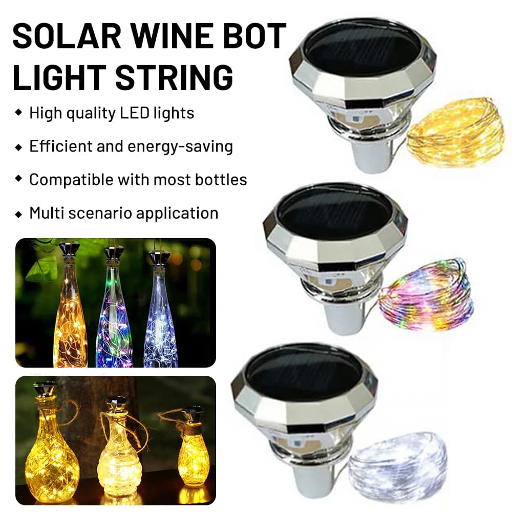 F2 6PCS 20 LED Filo di rame Fata Ghirlanda Luci della stringa Solare a forma di diamante Bottiglia di vino Luce IP65 Impermeabile Sughero Luce da giardino