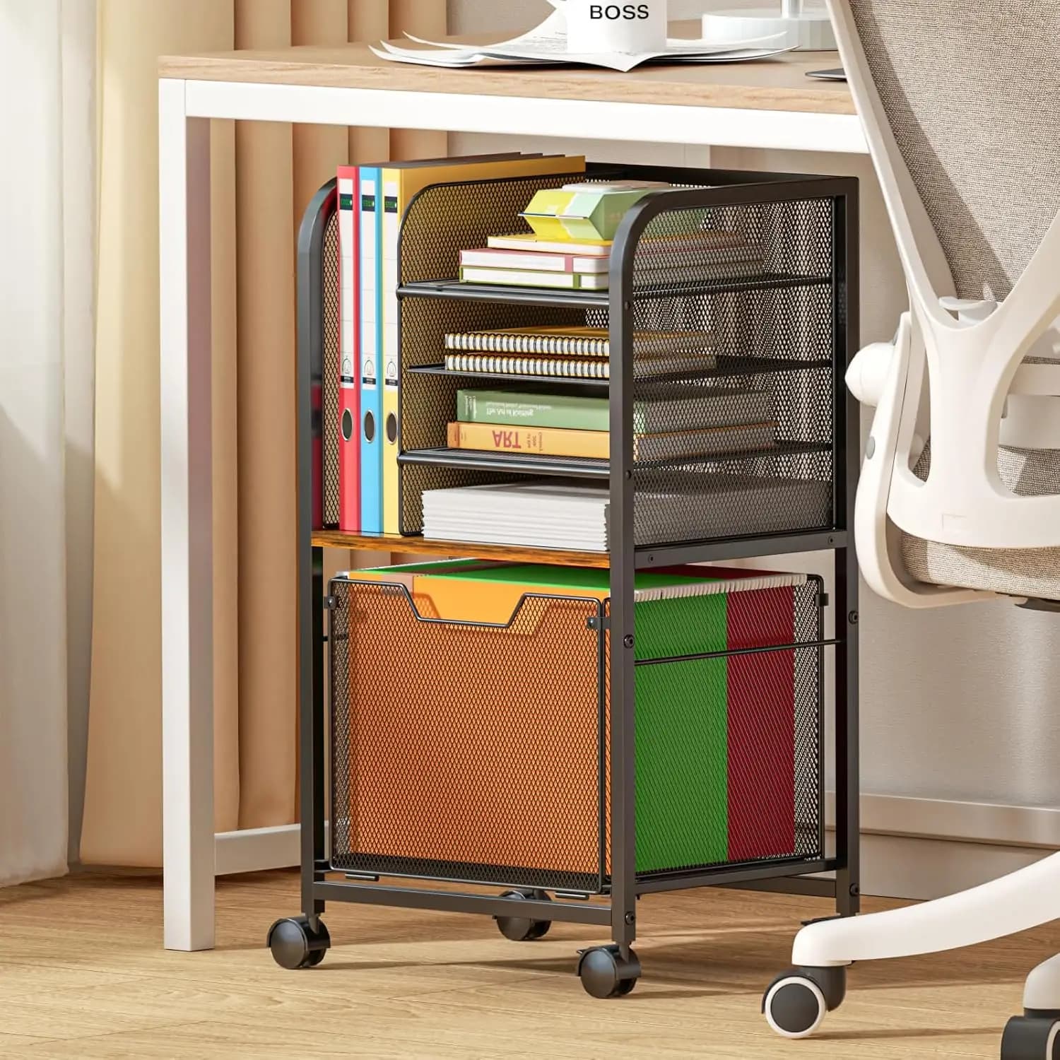 Carrello Portadocumenti a 5 Ripiani con Cassetti, Armadietto Mobile per Archiviazione Sotto Scrivania, Organizzatore con Ruote