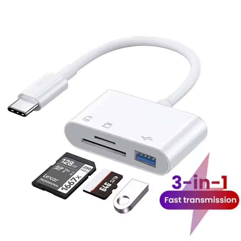 1-5pcs 3-in-1 Card Reader Adapter Type C To SD TF Memory Card Reader USB Type C OTG Converter For Huawei Xiomi Phone Tablet
