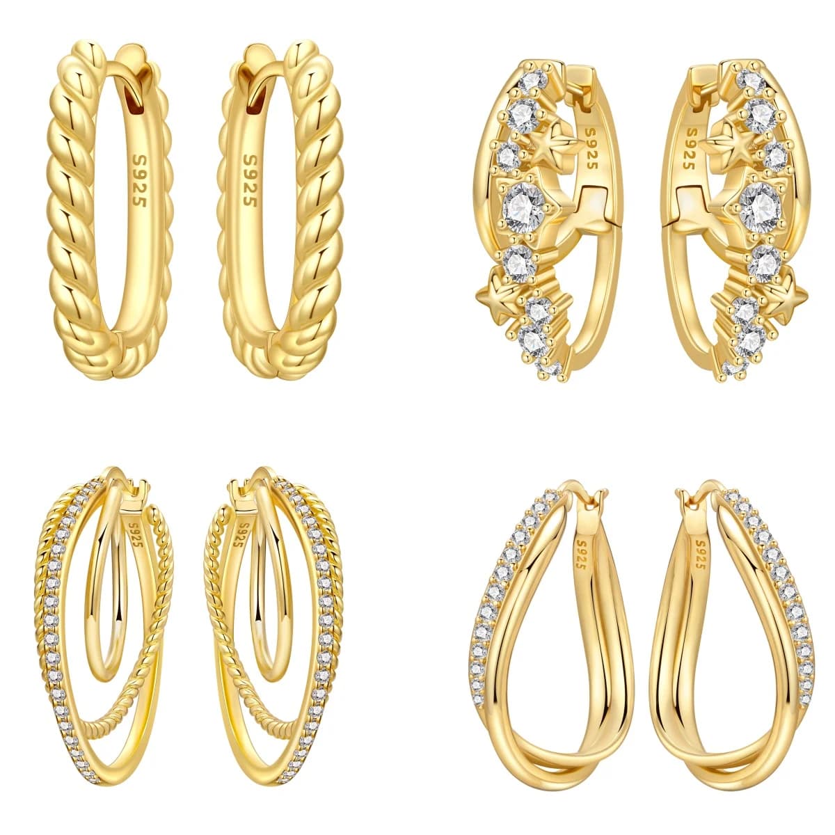 Orstarry S925 Sterling Silver Earring Twisted Pattern Earrings 18K Gold-plated Original Fashion Jewellery Women Gift