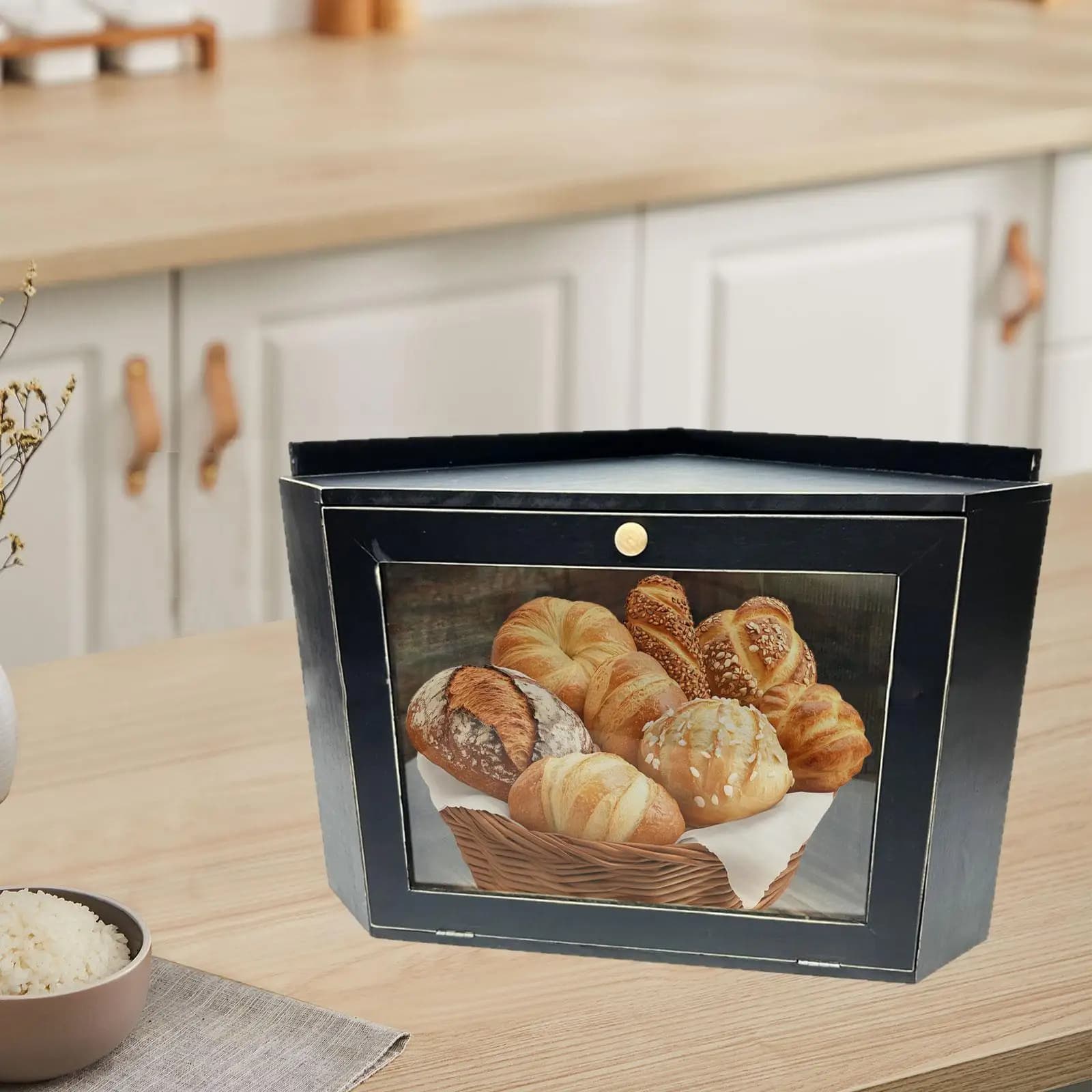 Farmhouse Bread Bin Organizer Large Capacity Wooden Breadbox Storage Container for Homemade Loaves in Kitchen