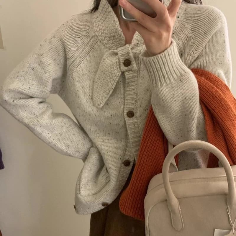 Cardigan lavorato a maglia ispessito con design scollatura da donna versione coreana autunno e inverno nuova giacca maglione monopetto