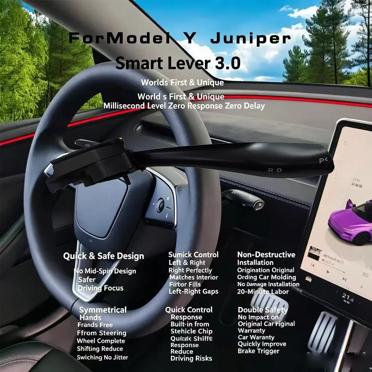 Smart Gear Shifter Lever for Tesla Model Y 2026 Juniper Millisecond Responsive Shift, Full Kit & Installation Guide