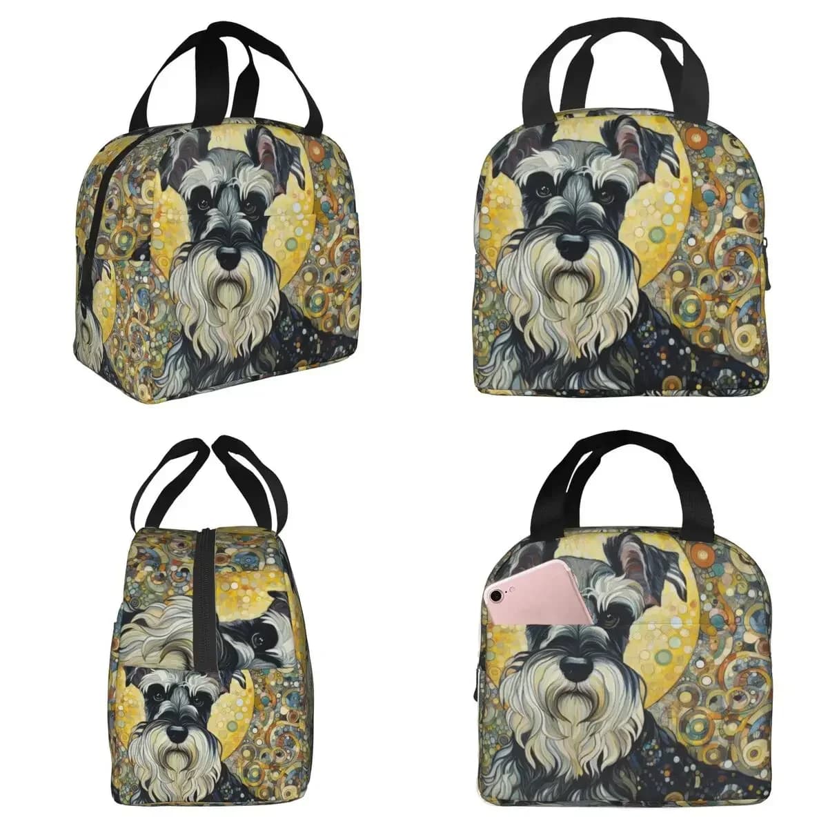 Modern Art Style Schnauzer Insulated Lunch Bag for Kids School Cooler Thermal Food Box Tote Portable Lunch Boxes Container