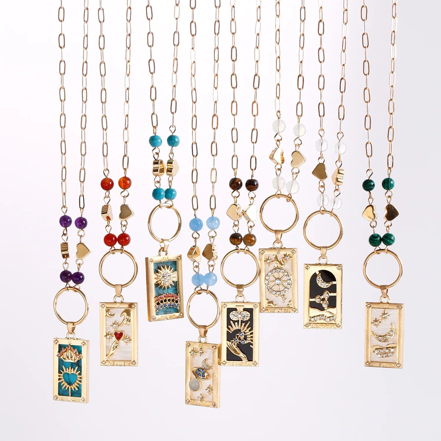 Collana di carte dei tarocchi Vintage per le donne amante del sole stella luna mago collane con ciondolo smaltato catena maglione gioielli mistici
