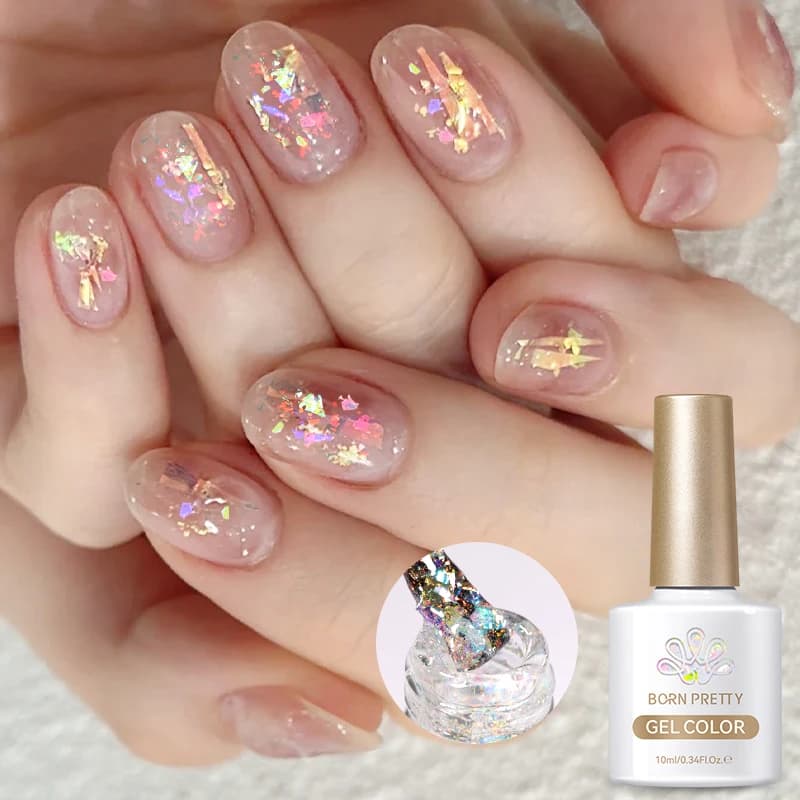 BORN PRETTY Smalto per unghie gel con paillettes da 10 ml Glitter olografici Ultra Shine Semi permanente Soak Off Gel UV Smalto per unghie