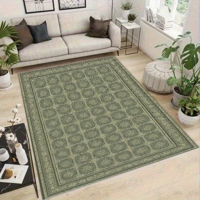 Tappeto Vintage Orientale da 1 Pezzo - Base Antiscivolo, Lavabile in Lavatrice, Morbido Tappeto per Pavimento - Verde/Beige/Nero/Bianco/Grigio/Blu/Rosso