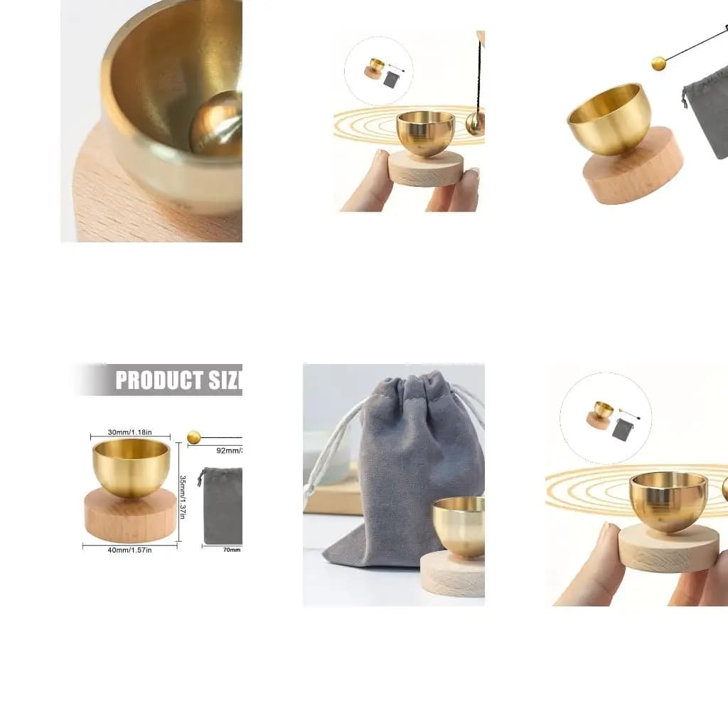Q39E Small Singing Bowl Set Portable Brass Sound Bowl with Wooden Base Enduring
