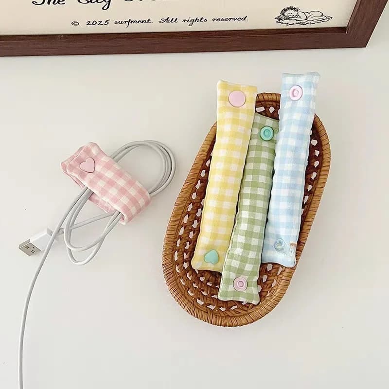Organizzatore per cavi telefonici a quadri, stile INS, riutilizzabile, cinturino di fissaggio, grazioso supporto per cavi dati e auricolari, per casa e ufficio.