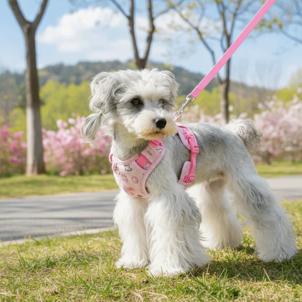 Set Pettorina e Guinzaglio Regolabile per Cani con Motivo Cartoon, Traspirante, Anti-Fuga, Comoda Imbracatura per Cani