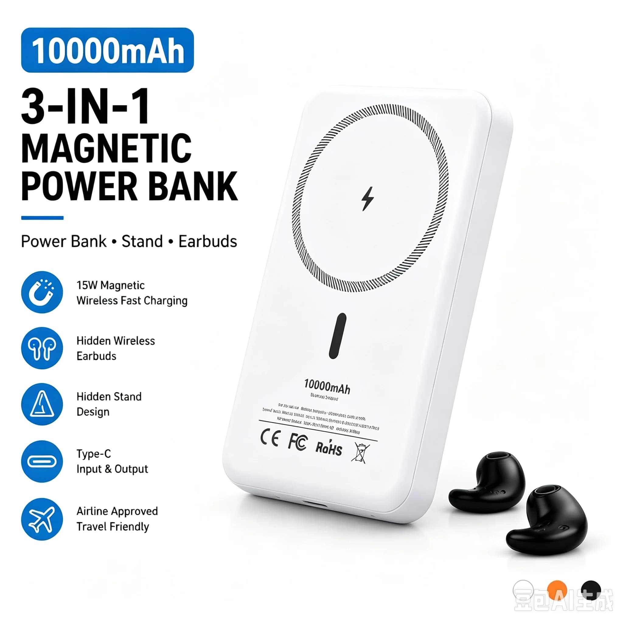 New Wireless Power Bank Magnetic Type-C 15W 10000mAh Portable Fast Charging External Battery For iPhone Xiaomi Samsung