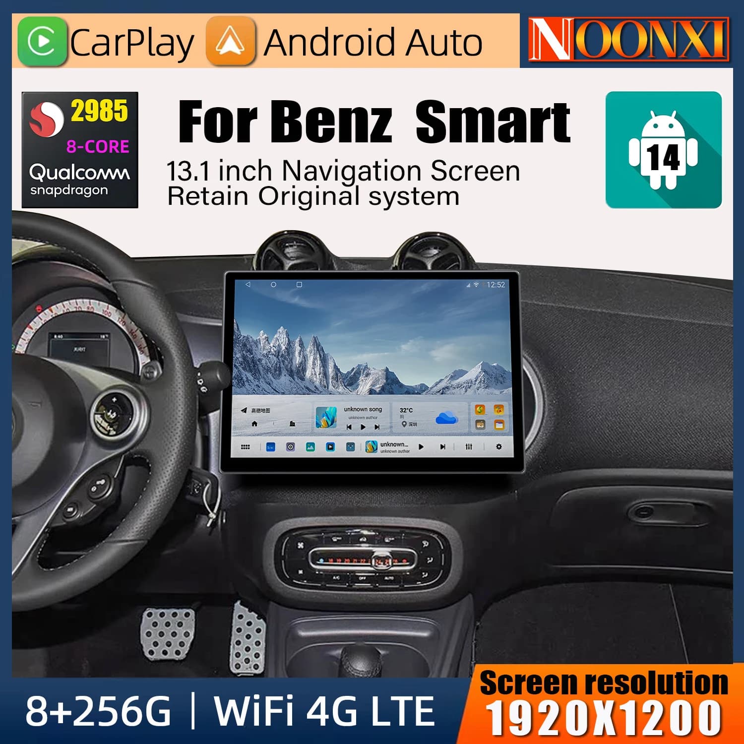 13.1 pollici Android 14 Per Mercedes Benz Smart 453 Fortwo 2014 -2020 Autoradio Stereo Multimedia Navigazione GPS Wireless Carplay