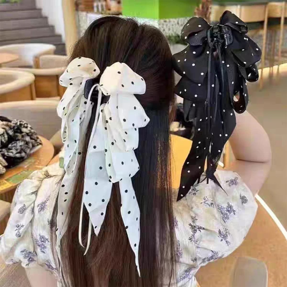 AWAYTR Fiocco dolce Nastro Artiglio per capelli Farfalla floreale Chiffon Bowknot Fermaglio per capelli Grab Clip Copricapo Arco a pois Forcina