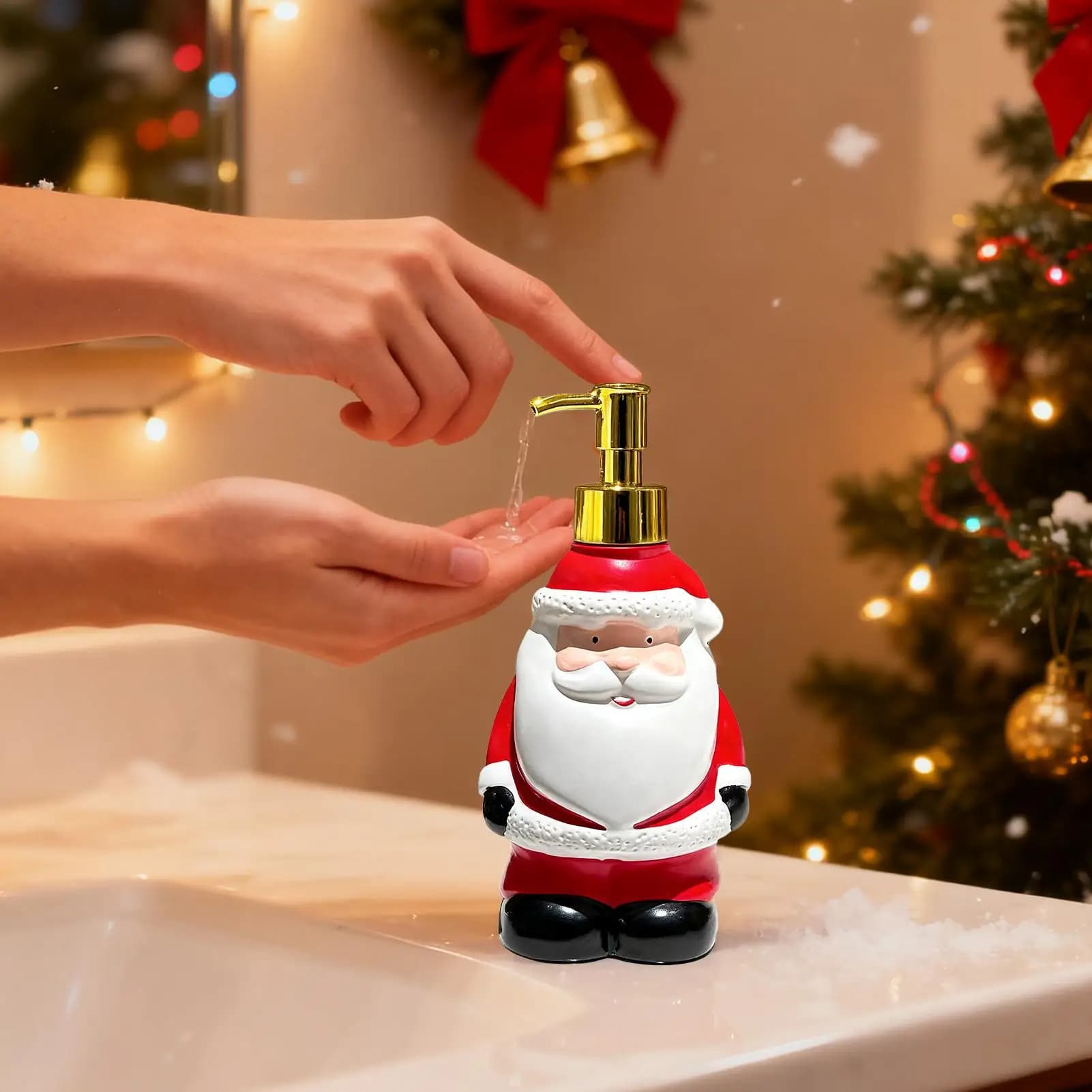 Hand Soap Dispenser Resin Santa Claus Christmas Decor Bathroom Decor Hand Soap Dispenser for Restroom Powder Room Shower Sink