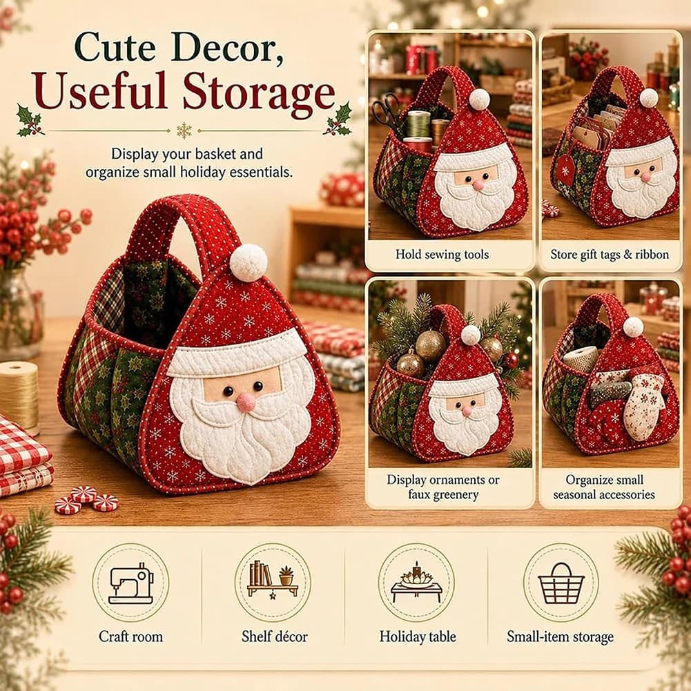 Christmas Quilted Basket Sewing Kit DIY Fabric Storage Basket Holiday Xmas Treat Bag Homemade Treat Holder Home Decor
