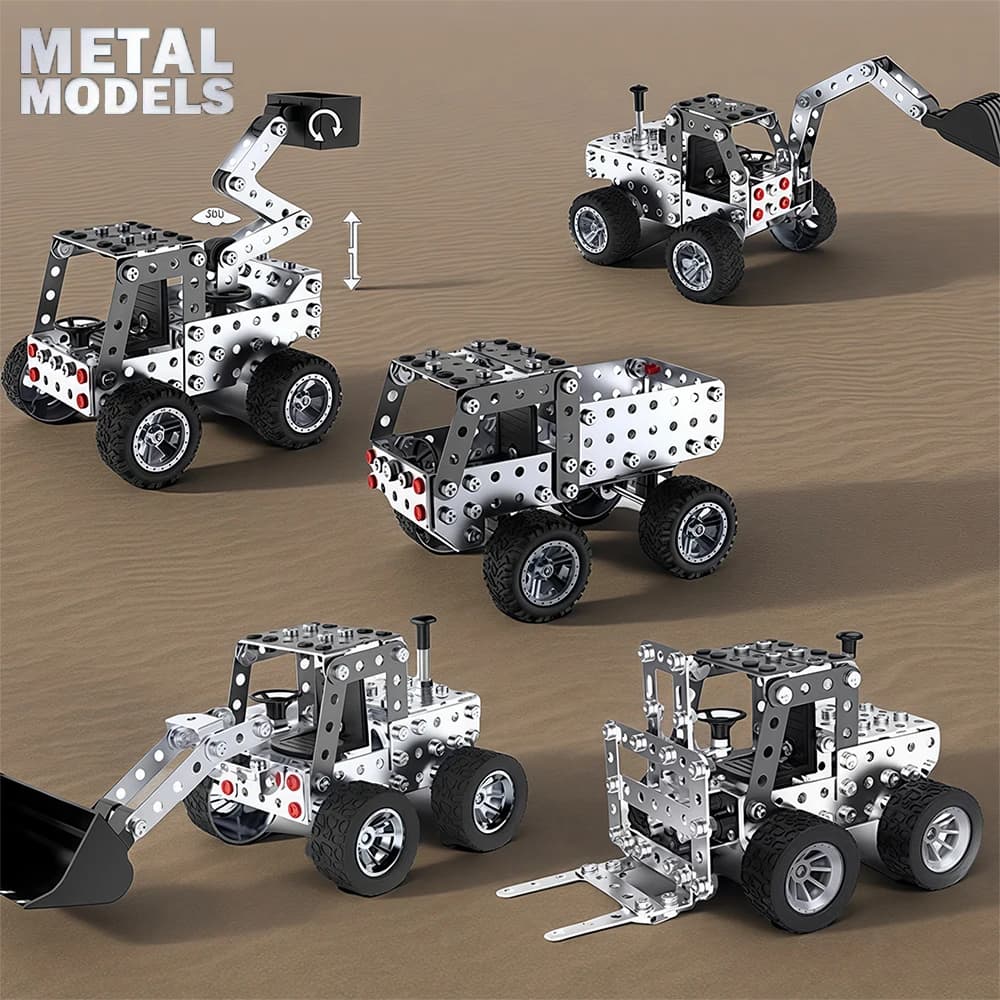 3D assemblaggio in metallo ingegneria veicolo giocattolo modello creativo simulazione carrello elevatore autocarro con cassone ribaltabile vite dado regalo per ragazzi