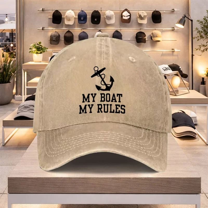 Unisex Adjustable Snapback Cap MY BOAT MY RULES Anchor Design Nautical Boat Hat for Men Women Valentine Mardi Gras Carnival