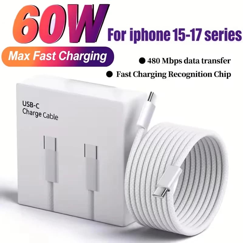 Cavo di ricarica rapida USB-C a Type-C PD 60W per Apple iPhone 17 16 15 Pro Max, cavo dati a ricarica rapida in nylon intrecciato 3m 5m