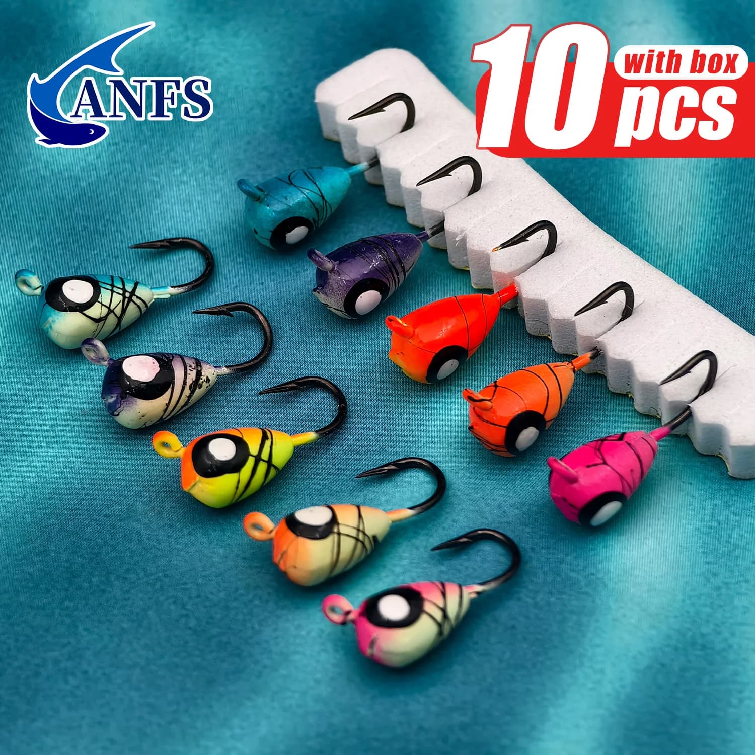 ANFS Esche da pesca sul ghiaccio Maschere da pesca sul ghiaccio Kit-10 Confezione Esche da pesca sul ghiaccio per Crappie Panfish Walleye Bluegill Pike Persico