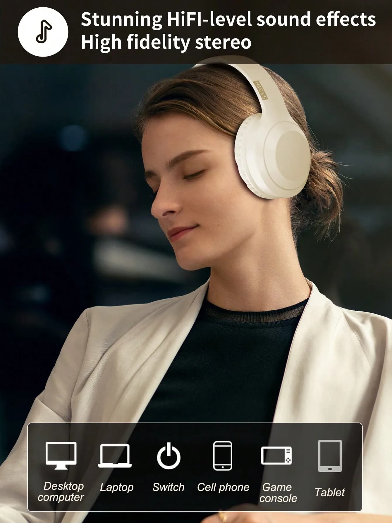 Bluetooth long-range wireless headphones for mobile phone/iPad, earphones for listening and gaming.