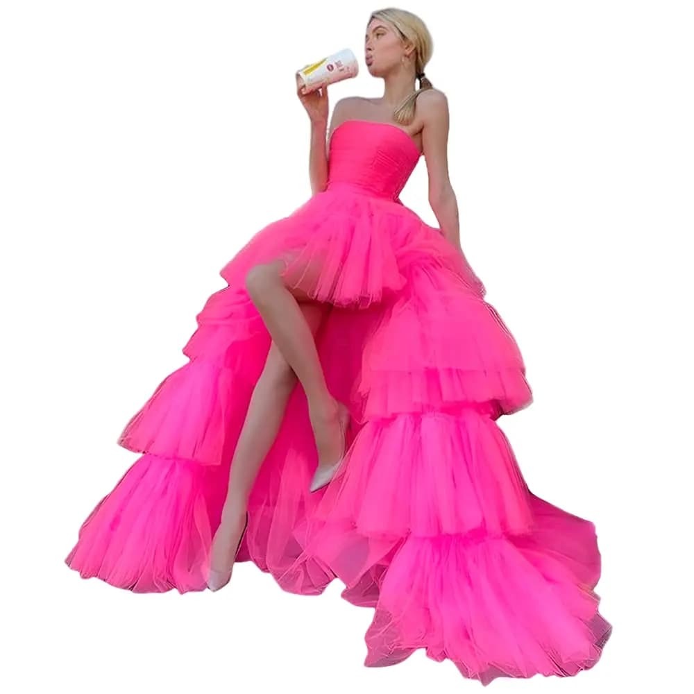 Bealegantom abiti da ballo in Tulle alto e basso con abito da sera per occasioni formali a strati lunghi senza spalline Robes De Soiree QA69